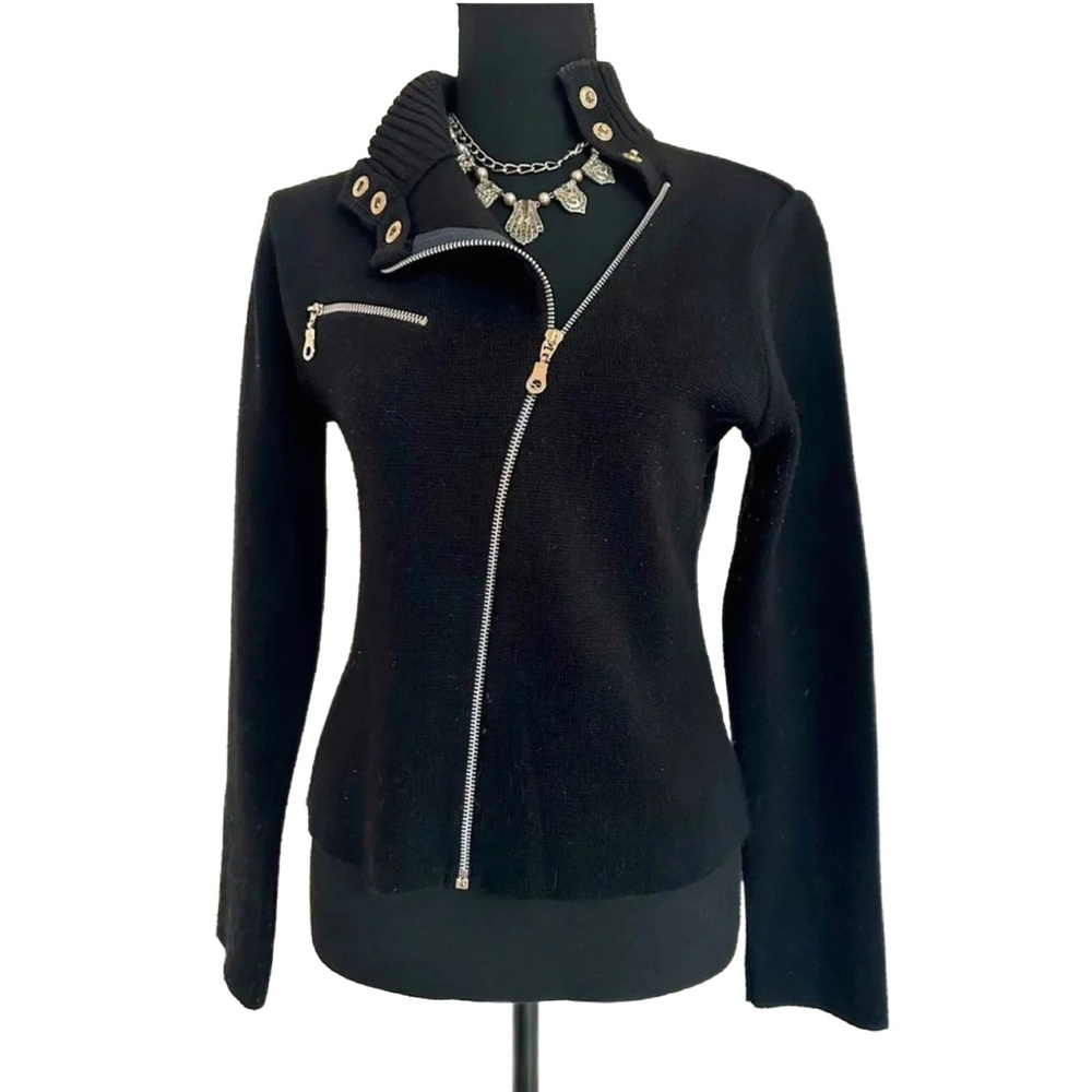 JENNYFER ~ Women’s long-sleeve black turtleneck asymmetrical sweater size L - Picture 5 of 8